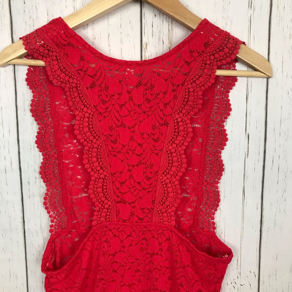 Free People Lace Red Sure Thang Tank Top - Picture 3 of 7